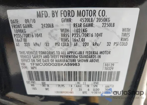 2011 Ford Escape Xlt из США, поврежденный, VIN 1FMCU0DG2BKA59983